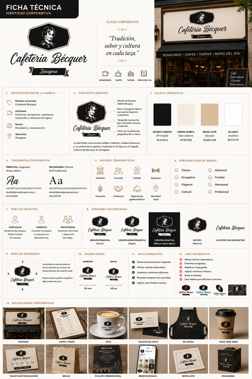 Ficha técnica de la imagen corporativa de la Cafetería Bécquer
