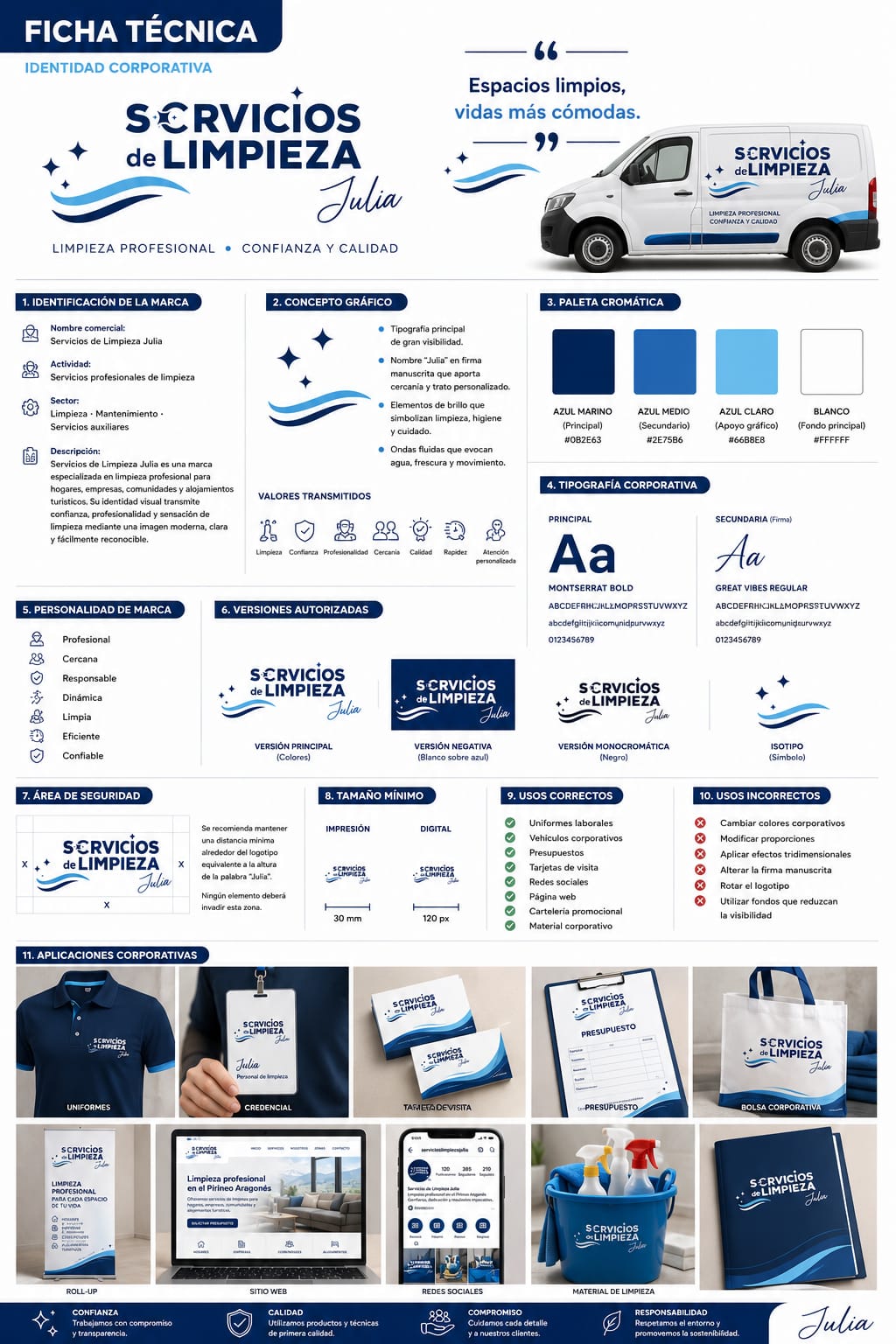 Logotipo y variantes de Servicios de Limpieza Julia diseñados por MarkArte